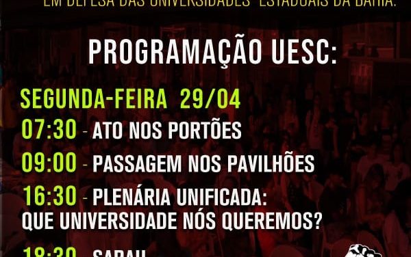 Segunda-feira (29) é dia de luta na UESC