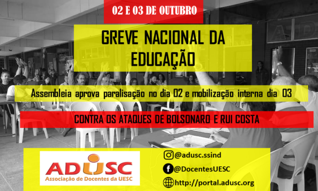 Professores (as) da UESC paralisarão as atividades no dia 2 e farão mobilização interna no dia 3 de outubro