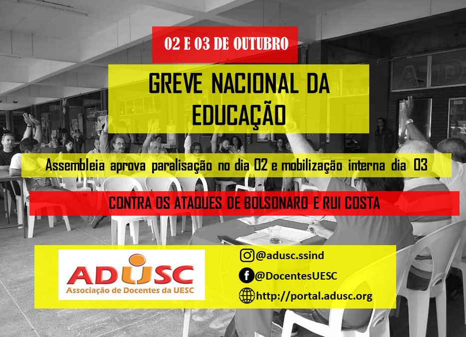 Professores (as) da UESC paralisarão as atividades no dia 2 e farão mobilização interna no dia 3 de outubro