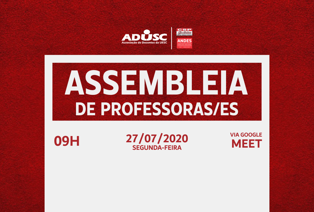 ADUSC CONVOCA ASSEMBLEIA PARA SEGUNDA-FEIRA (27)
