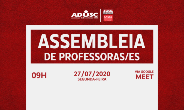 ADUSC CONVOCA ASSEMBLEIA PARA SEGUNDA-FEIRA (27)