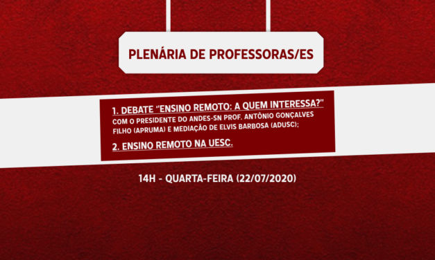 ADUSC convoca categoria para plenária sobre ensino remoto