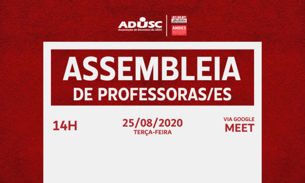 ADUSC convoca assembleia de professores para terça-feira (25)