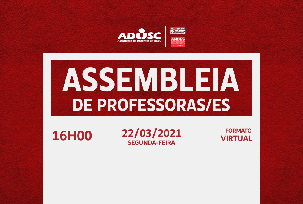 ADUSC convoca Asssembleia para a próxima segunda-feira (22)