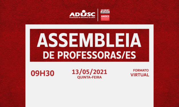 ADUSC convoca professores/as para assembleia nessa quinta (13)