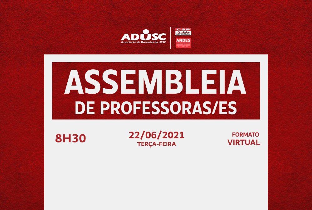 ADUSC convoca assembleia de docentes para terça-feira (22)