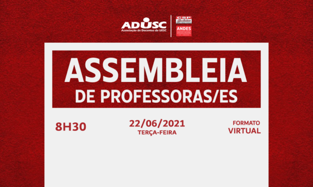 ADUSC convoca assembleia de docentes para terça-feira (22)