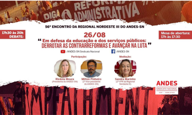 Regional Nordeste 3 do ANDES-SN realiza encontro entre 26 e 28 de agosto