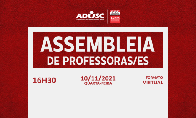 ADUSC convoca Assembleia de Docentes para quarta-feira (10)