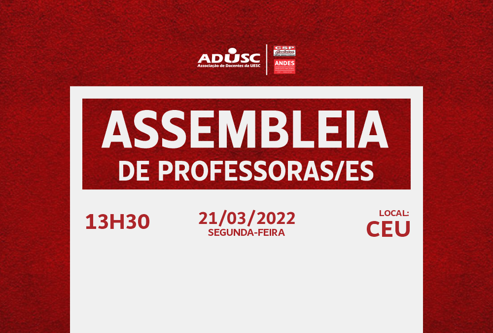 ADUSC convoca assembleia presencial para próxima segunda-feira (21)