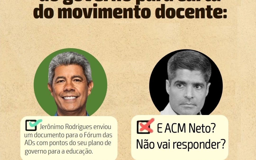 CARTA DO MOVIMENTO DOCENTE É RESPONDIDA POR JERÔNIMO RODRIGUES