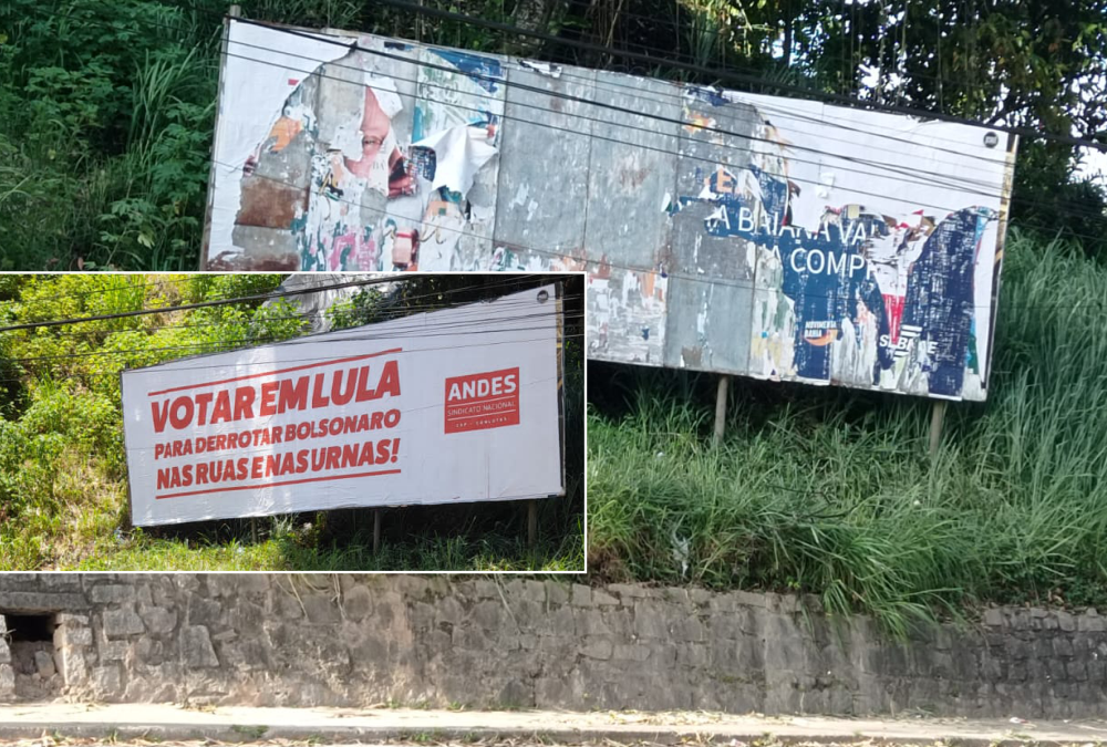 Outdoor do ANDES com frase “Votar em Lula” é destruído em Ilhéus-BA