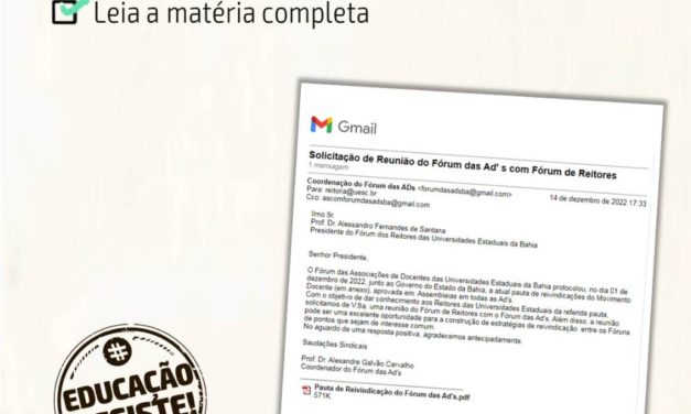 FÓRUM DAS ADS SOLICITA REUNIÃO COM REITORES