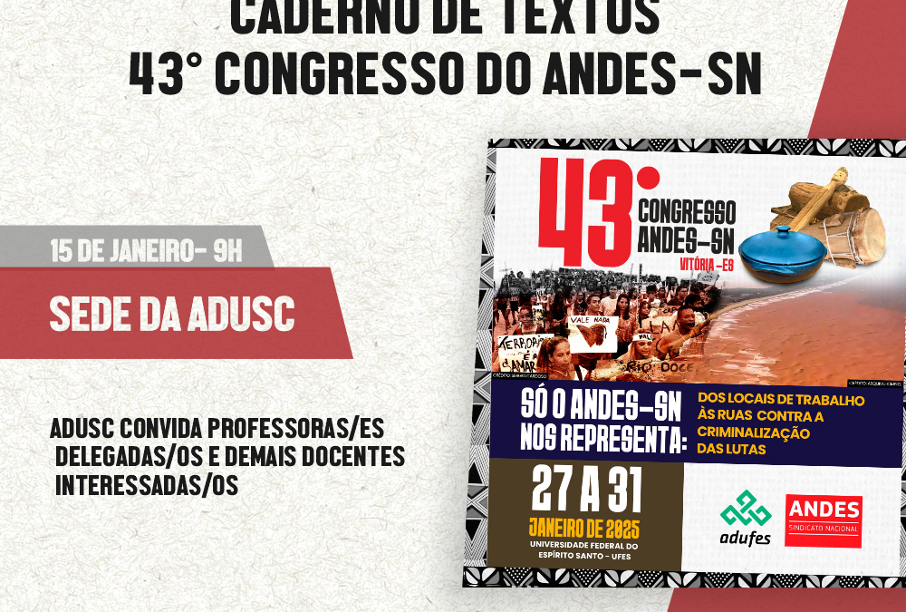 ADUSC promove debate sobre Caderno de Textos do 43º Congresso do ANDES-SN