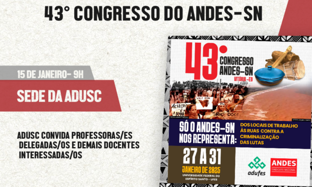 ADUSC promove debate sobre Caderno de Textos do 43º Congresso do ANDES-SN