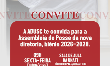 ADUSC convoca categoria e comunidade externa para posse da nova diretoria, gestão 2026-2028