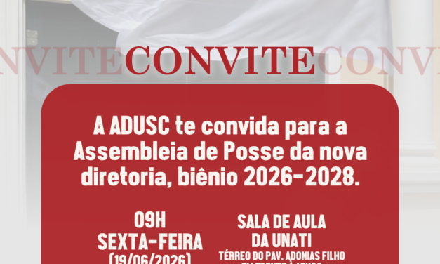 ADUSC convoca categoria e comunidade externa para posse da nova diretoria, gestão 2026-2028
