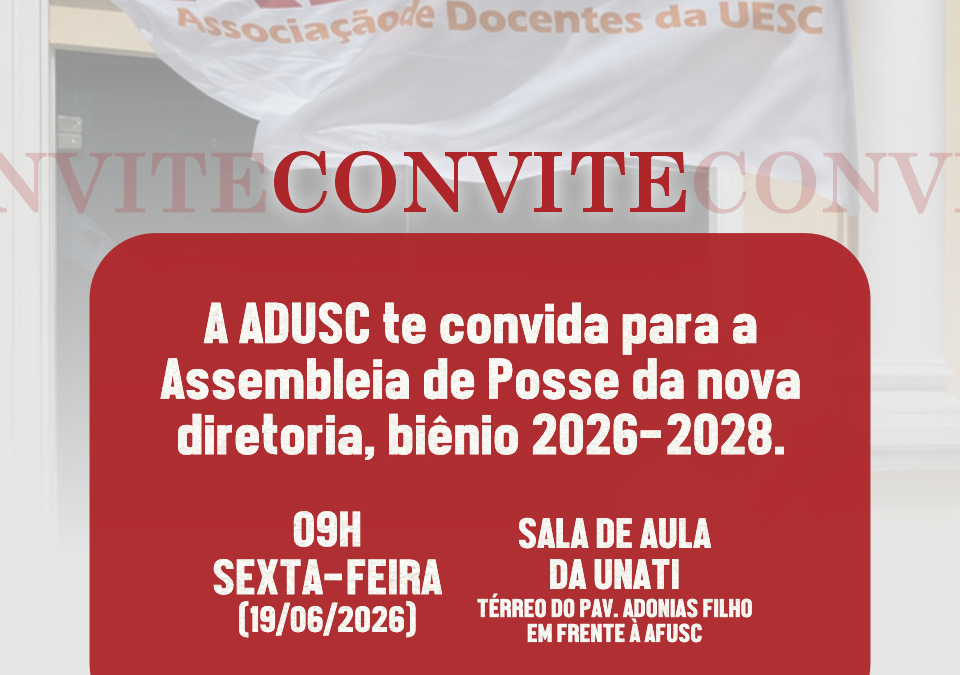 ADUSC convoca categoria e comunidade externa para posse da nova diretoria, gestão 2026-2028