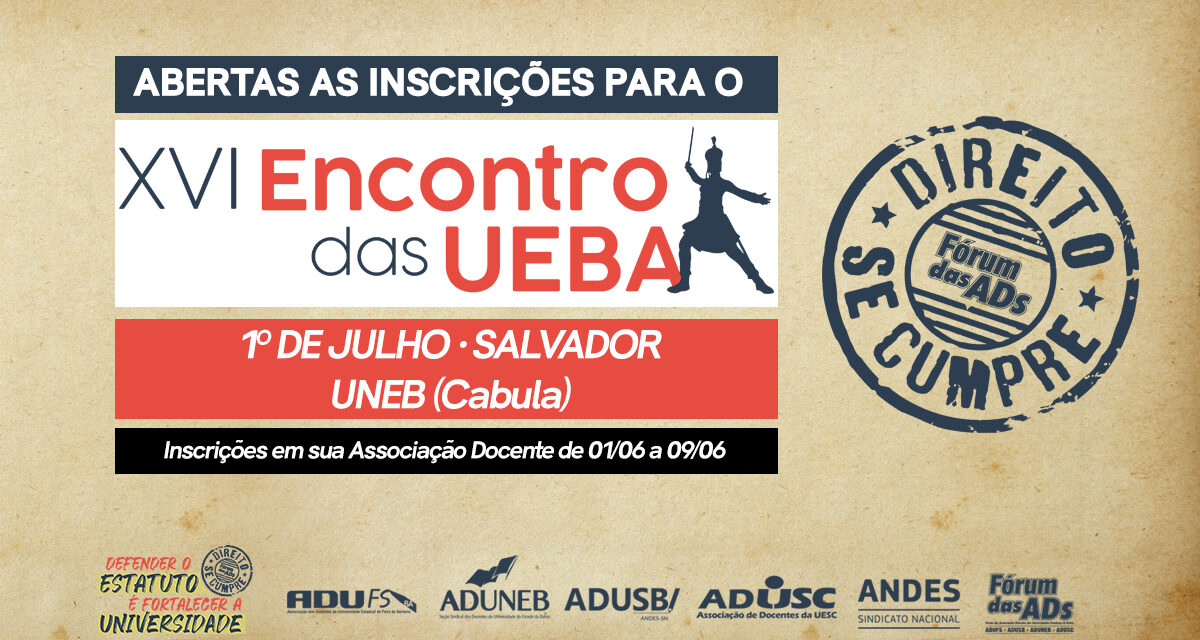 Abertas as inscrições para o XVI Encontro das UEBA